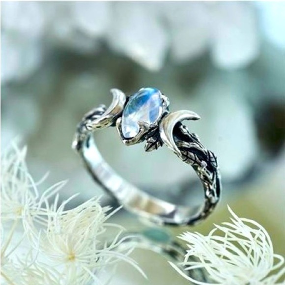 Silver Moon Stone Ring Witchy Themed Ring, Forest Ring - Picture 1 of 6